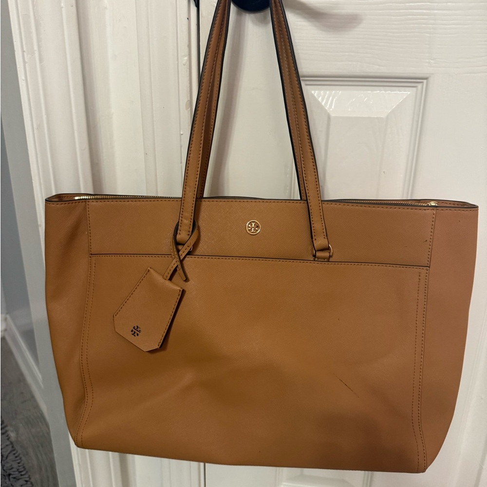 Tory Burch Tan Leather Tote with Minimalist Design